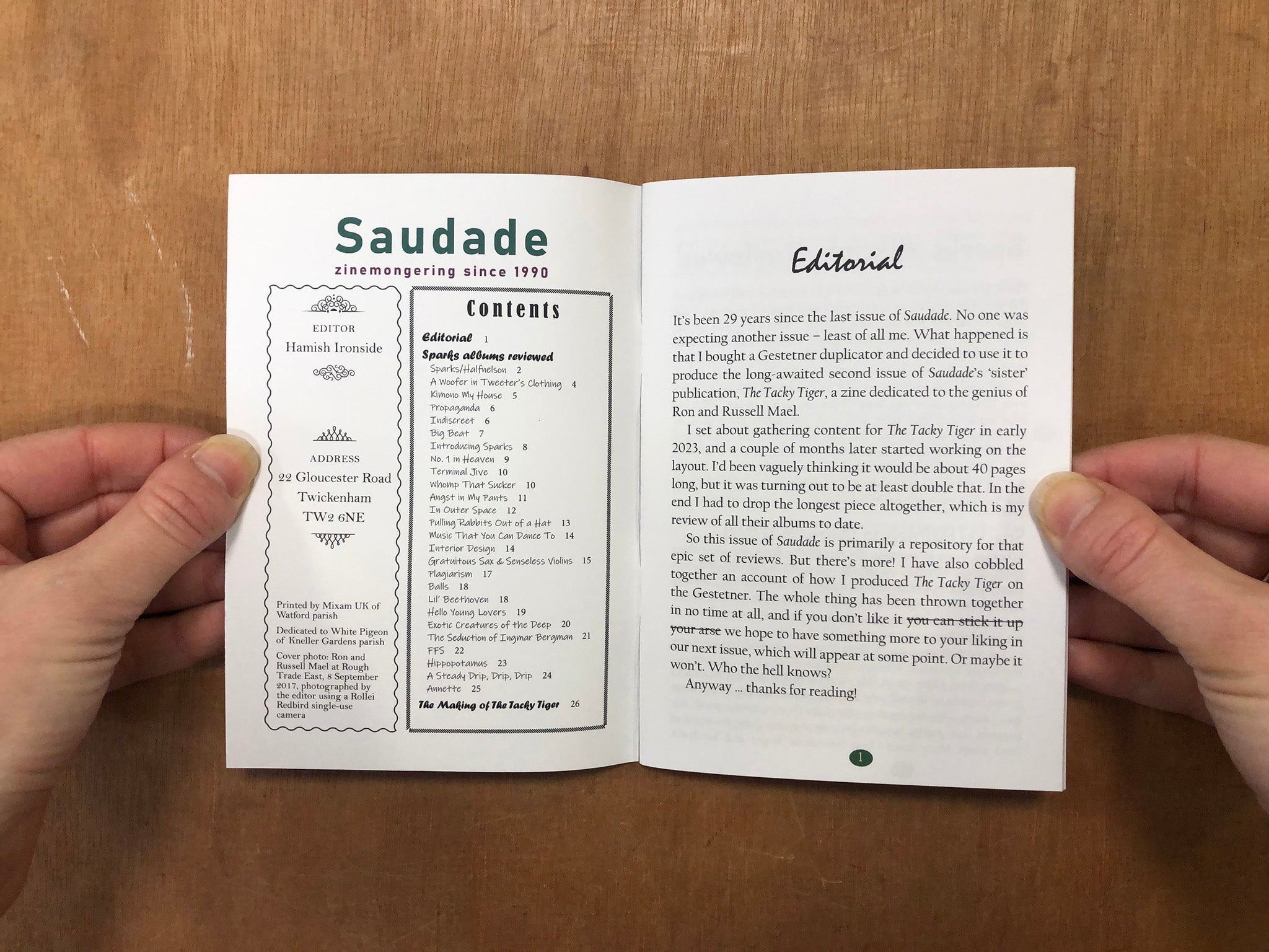 SAUDADE ISSUE 6: SPECIAL SPARKS ISSUE! Edited by Hamish Ironside