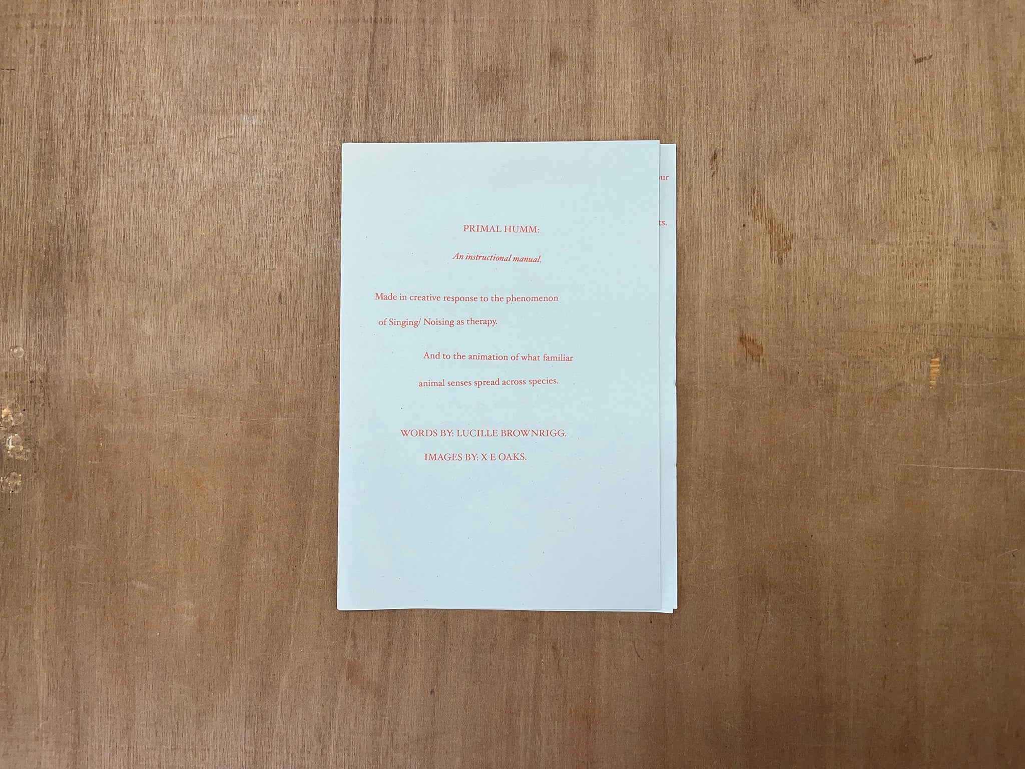 PRIMAL HUMM, AN INSTRUCTIONAL MANUAL by Lucille Brownrigg & X E Oaks