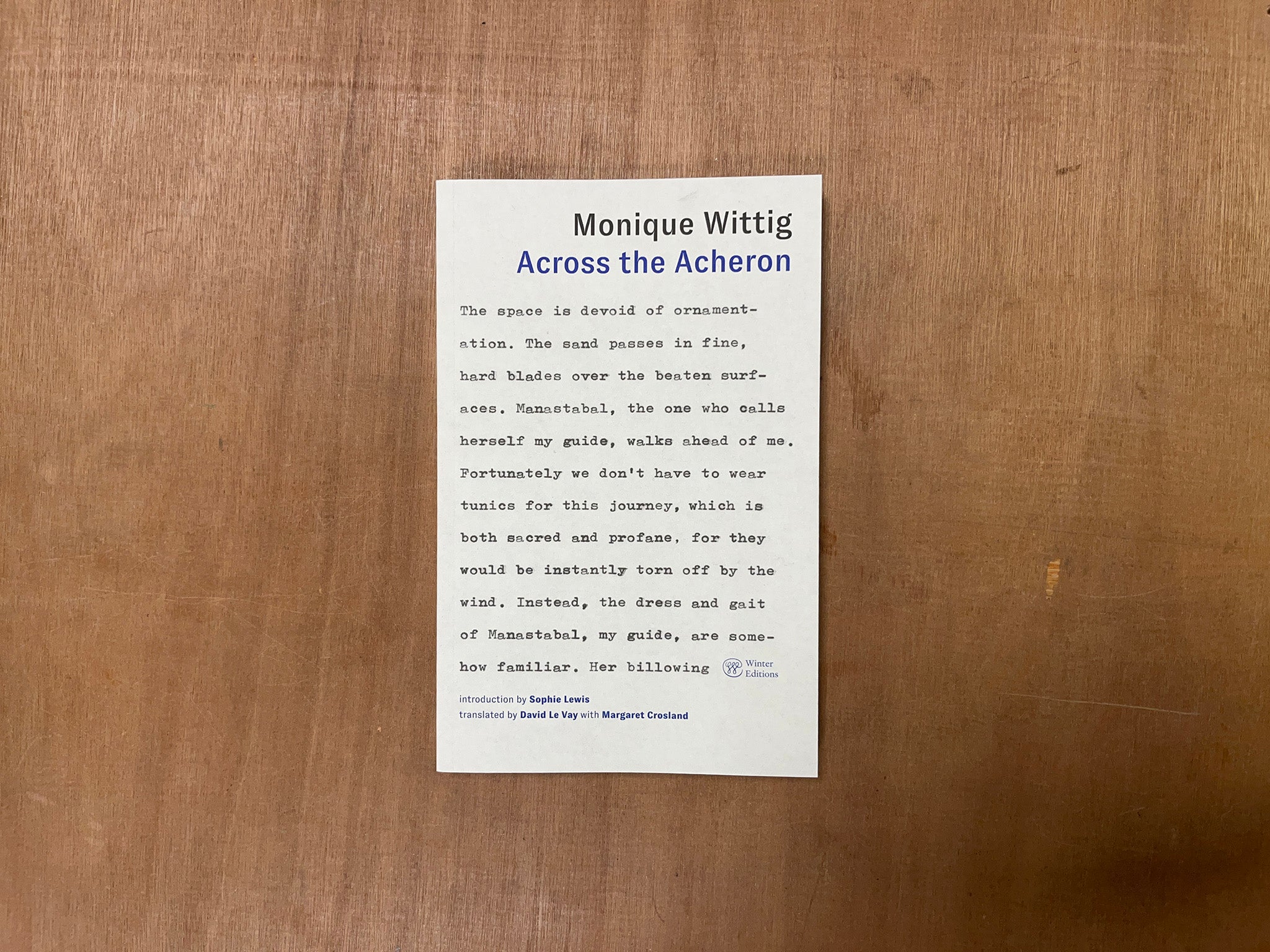 ACROSS THE ACHERON by Monique Wittig