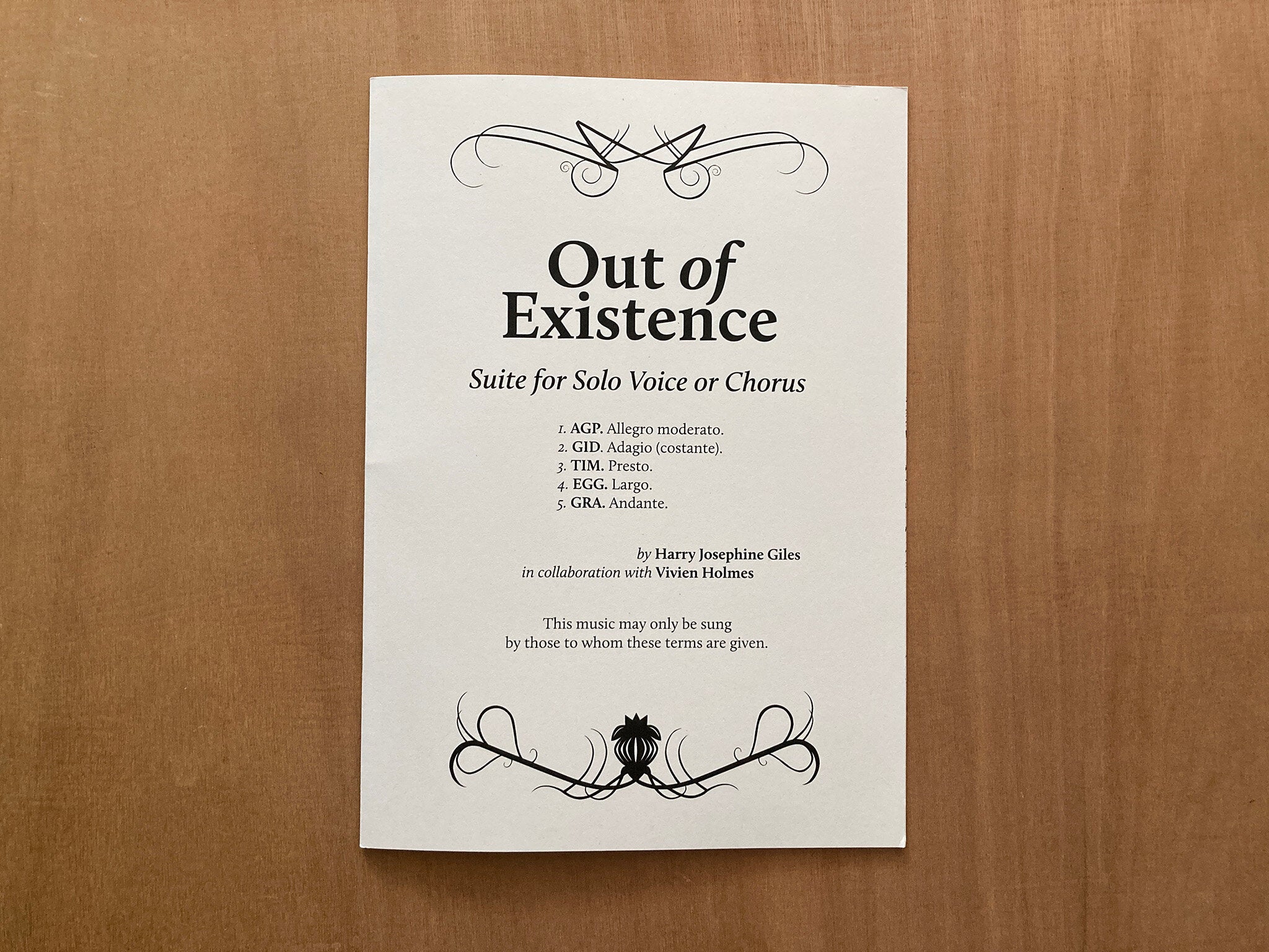 OUT OF EXISTENCE - SCORE BOOK by Harry Josephine Giles
